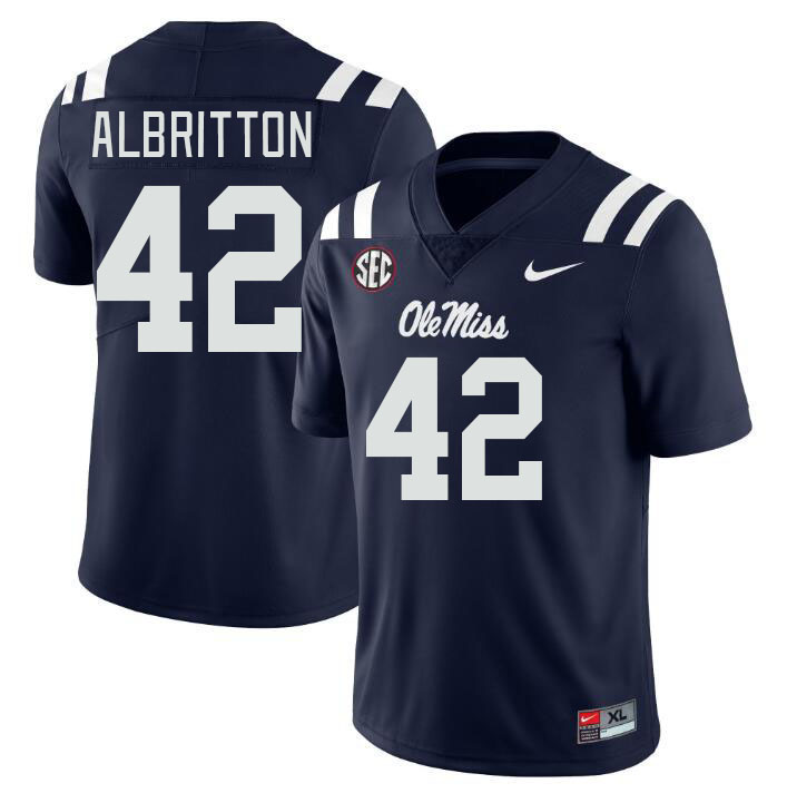 Ole Miss Rebels #42 Jason Albritton College Football Jerseys Stitched Sale-Navy